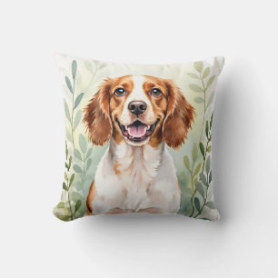 Brittany Spaniel Watercolor Bladpatroon Kunst Kussen