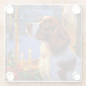 Brittany Spaniel with Christmas Lights Holiday Glazen Onderzetter (Achterkant)