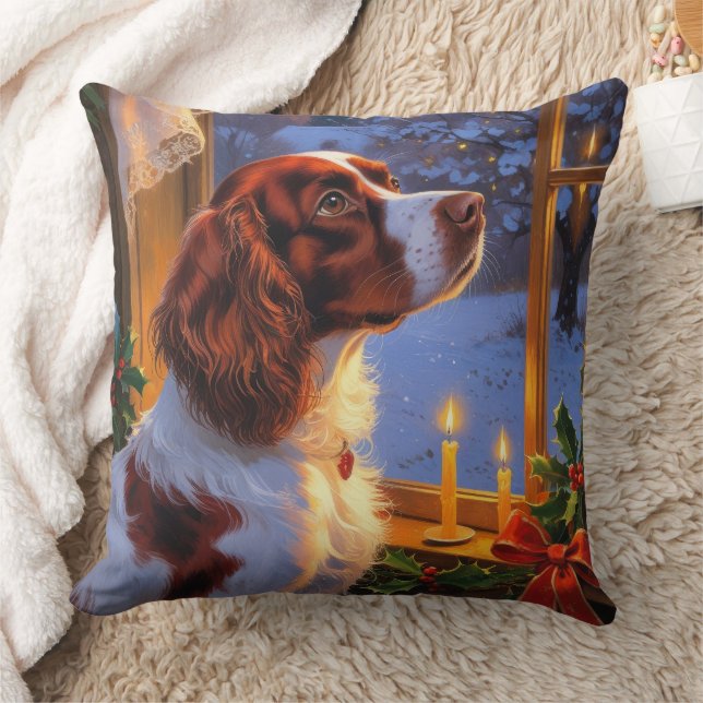 Brittany Spaniel with Christmas Lights Holiday  Kussen (Deken)
