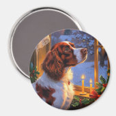 Brittany Spaniel with Christmas Lights Holiday Magneet (Voorkant / Achterkant)