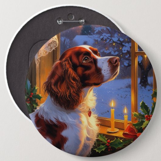 Brittany Spaniel with Christmas Lights Holiday Ronde Button 6,0 Cm (Voorkant /achterkant)