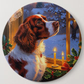 Brittany Spaniel with Christmas Lights Holiday Ronde Button 6,0 Cm (Voorkant)