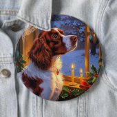 Brittany Spaniel with Christmas Lights Holiday Ronde Button 6,0 Cm (In situ)