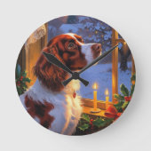 Brittany Spaniel with Christmas Lights Holiday  Ronde Klok (Voorkant)
