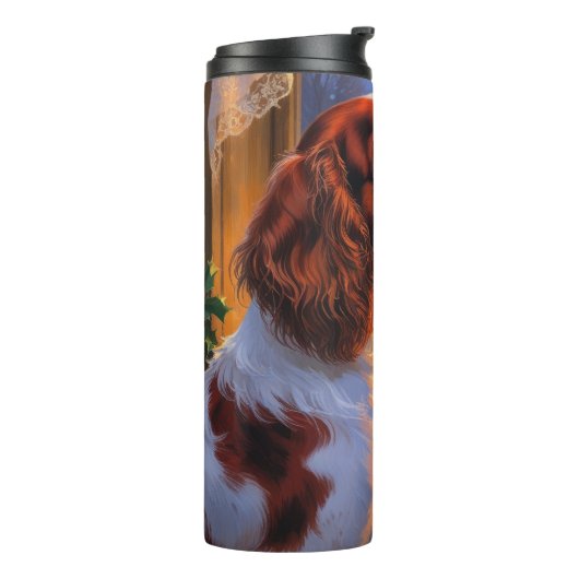 Brittany Spaniel with Christmas Lights Holiday Thermosbeker (Gedraaid links)