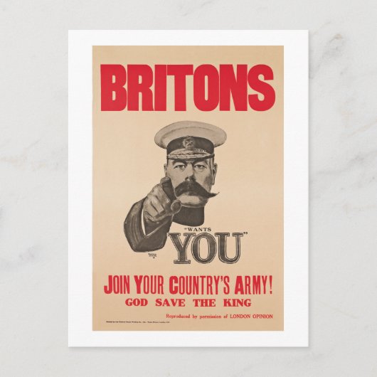 Britten Lord Kitchener Wants You WWI Propaganda Briefkaart (Voorkant)