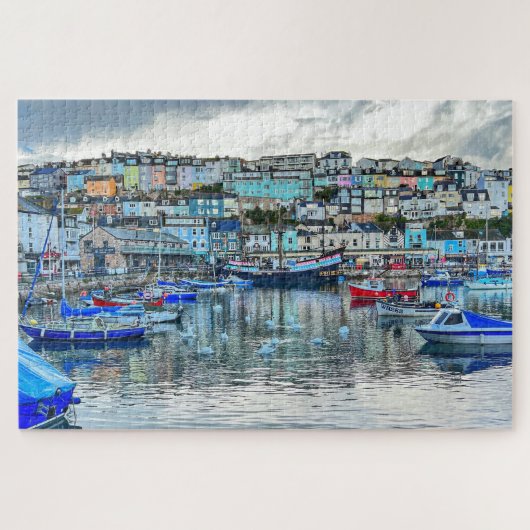 Brixham Harbor Swans: Devon Coast 1000pc Puzzle Legpuzzel (Horizontaal)