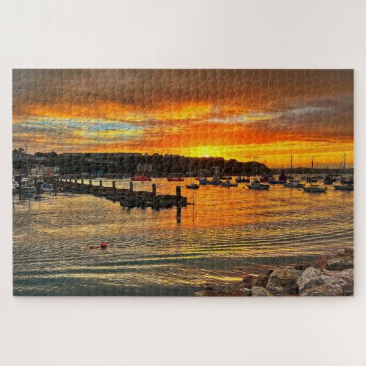 Brixham Twilight: Fiery Sunset & Rocky Coast Legpuzzel (Horizontaal)