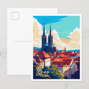 Brno Tsjechische vintage reisillustratie Briefkaart