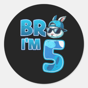 Bro ik ben 5 Verjaardagsjongen 5de Pasen Konijn R Ronde Sticker