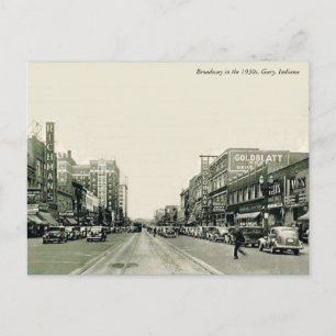 Broadway 1930s Gary, Indiana Briefkaart