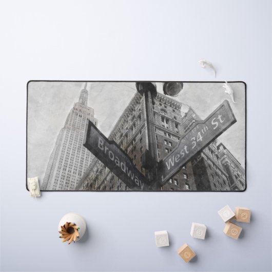 Broadway NYC Desk Mat – Zwart en wit New York (Kindertafel)