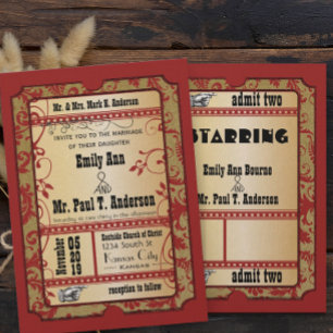 Broadway Poster Gold Movie Ticket Wedding Kaart