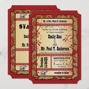  Broadway Red en Gold Movie Ticket Wedding Kaart