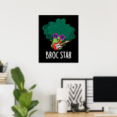 Broc Star Funny Brocolli Rock Star Pun Dark BG Poster (Thuiskantoor)