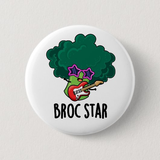 Broc Star Grappige Broccoli Rockster Woordgrap Ronde Button 5,7 Cm (Voorkant)