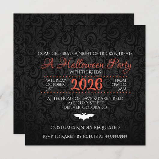 Brocade Bats Halloween Party Invitation (Devant / Derrière)