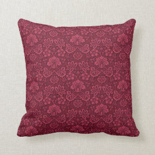 Brocade florale de Bourgogne Coussin d'impression 