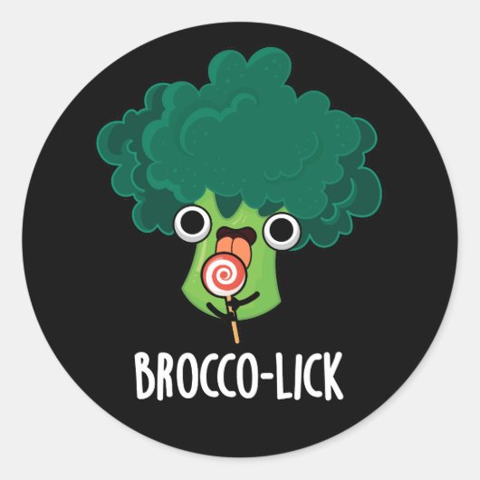 Brocco-lick Funny Veggie Broccoli Pun Dark BG Ronde Sticker (Voorkant)