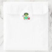 Broccoli als boer met water ronde sticker (Tas)
