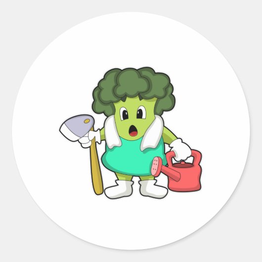 Broccoli als boer met water ronde sticker (Voorkant)