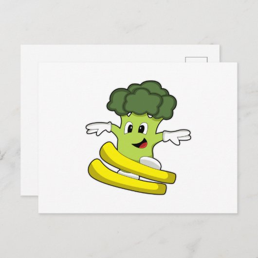 Broccoli as Skier with Ski Briefkaart (Voorkant / Achterkant)