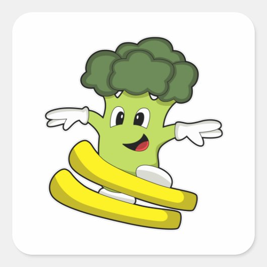 Broccoli as Skier with Ski Vierkante Sticker (Voorkant)
