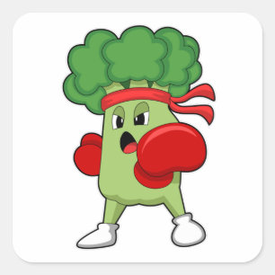 Broccoli bij Boxing met Boxing-handschoenen Vierkante Sticker