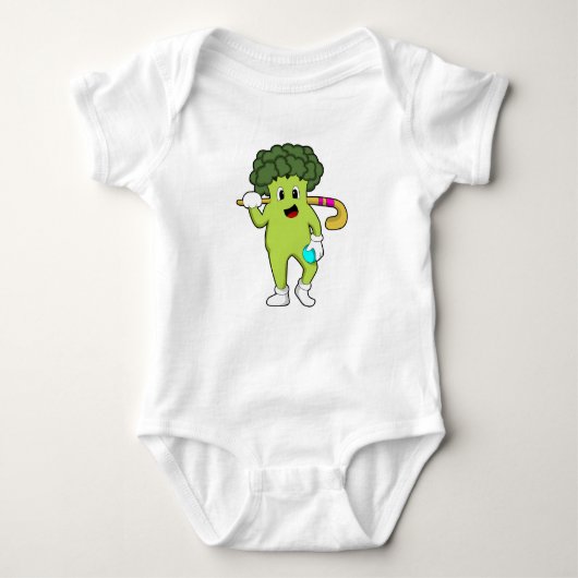 Broccoli bij Hockey met Hockey bat Romper (Voorkant)