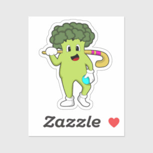 Broccoli bij Hockey met Hockey bat Sticker