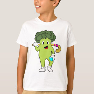 Broccoli bij Hockey met Hockey bat T-shirt