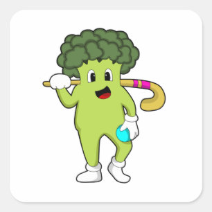 Broccoli bij Hockey met Hockey bat Vierkante Sticker