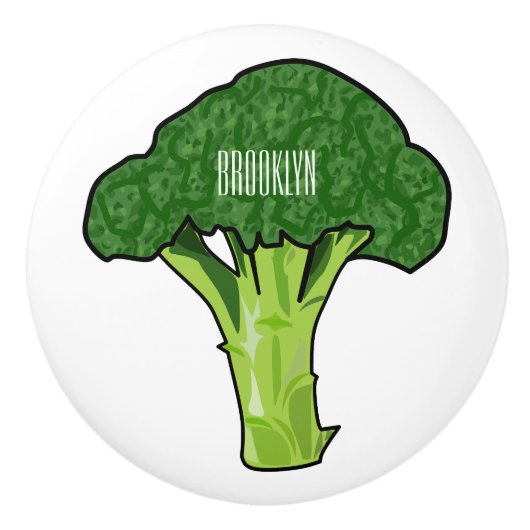 Broccoli cartoon illustratie keramische knop (Voorkant)