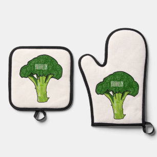 Broccoli cartoon illustratie ovenwant & pannenlap set