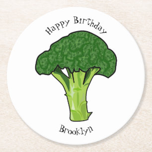 Broccoli cartoon illustratie ronde kartonnen onderzetter