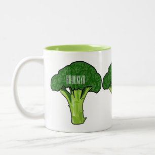 Broccoli cartoon illustratie tweekleurige koffiemok