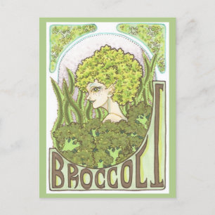 Broccoli Fantasy Art Nouveau Portretprint Briefkaart