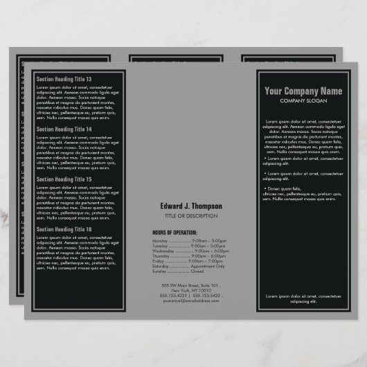 Brochure à bordure simple en gris noir (Devant / Derrière)