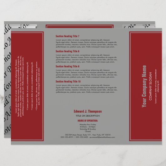 Brochure à bordure simple en gris rouge (Devant / Derrière)