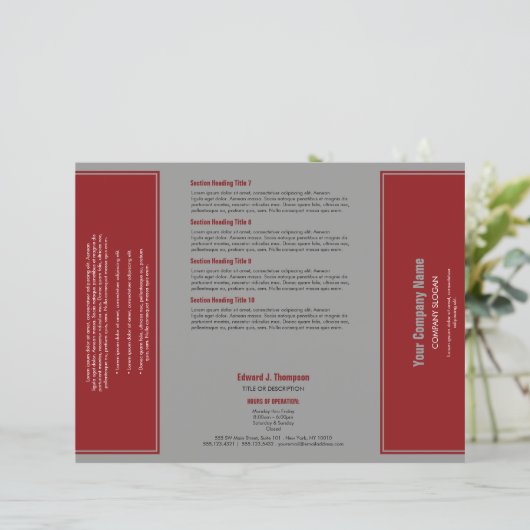 Brochure à bordure simple en gris rouge (Debout devant)