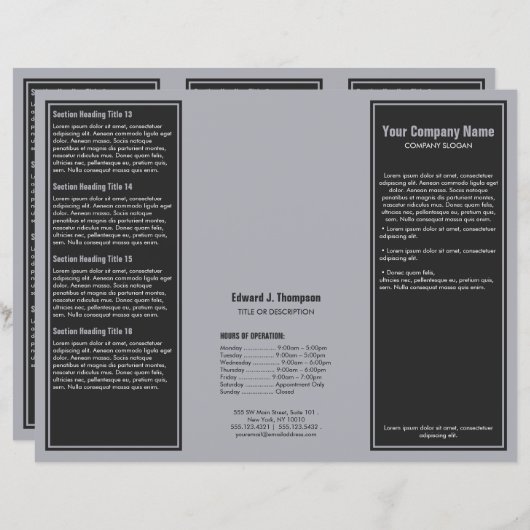 Brochure à bordure simple gris bleu (Devant / Derrière)