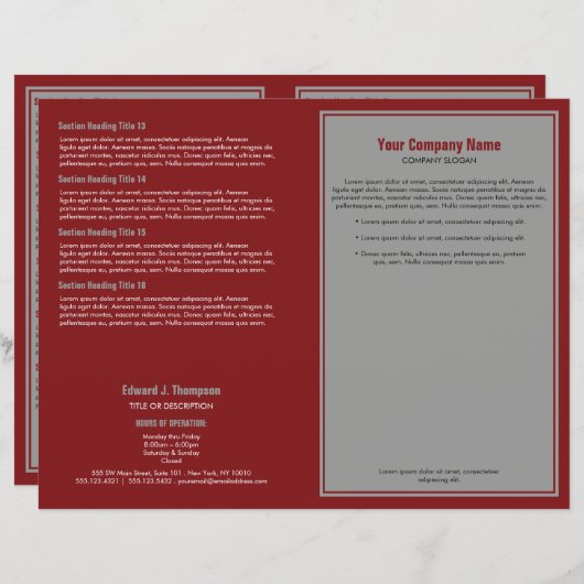 Brochure à bordure simple gris rouge (Devant / Derrière)