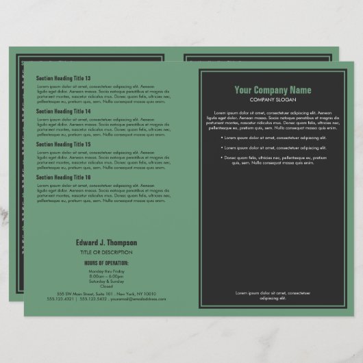 Brochure à bordure simple gris vert (Devant / Derrière)