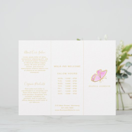 Brochure à triple papillon rose et or (Debout devant)
