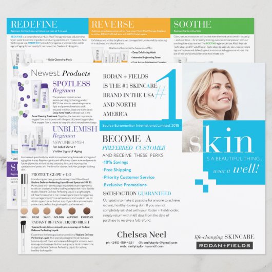 Brochure à trois volets Rodan et Fields (Devant / Derrière)