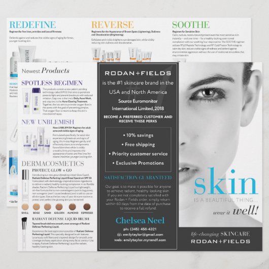 Brochure à trois volets Rodan et Fields (Devant / Derrière)