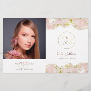 Brochure bidirectionnelle design marbré rose