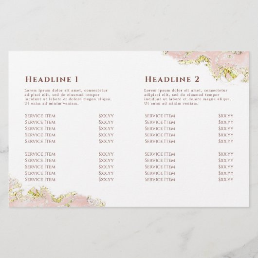 Brochure bidirectionnelle design marbré rose (Dos)