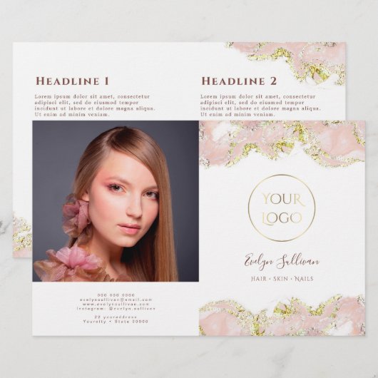 Brochure bidirectionnelle design marbré rose (Devant / Derrière)