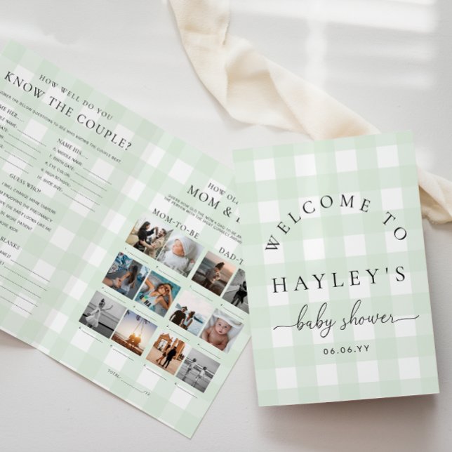 Brochure de jeu En vichy Baby shower vert Mint (Baby Shower Game Booklet Mint Green Gingham Check )